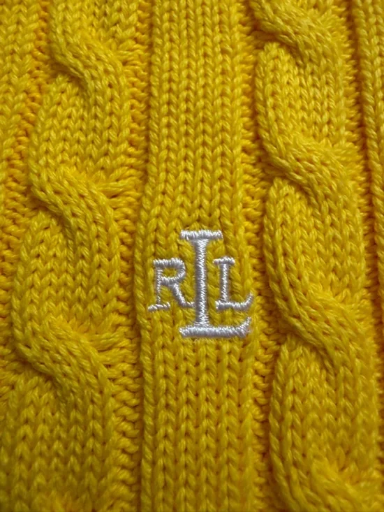 Lauren Ralph Lauren Cotton Bright Yellow V-neck Cable Knit Sweater - Picture 3 of 12